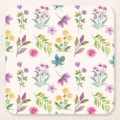 Hibiscus Waterverf Botanisch Bloeiend Naadloos Kartonnen Onderzetters (Voorkant)