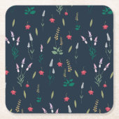 Hibiscus Waterverf Botanisch Bloeiend Naadloos Kartonnen Onderzetters (Voorkant)