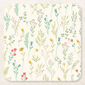 Hibiscus Waterverf Botanisch Bloeiend Naadloos Kartonnen Onderzetters (Voorkant)