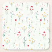 Hibiscus Waterverf Botanisch Bloeiend Naadloos Kartonnen Onderzetters (Voorkant)