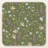 Hibiscus Waterverf Botanisch Bloeiend Naadloos Kartonnen Onderzetters (Voorkant)