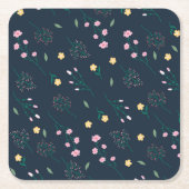 Hibiscus Waterverf Botanisch Bloeiend Naadloos Kartonnen Onderzetters (Voorkant)