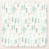 Hibiscus Waterverf Botanisch Bloeiend Naadloos Kartonnen Onderzetters (Voorkant)