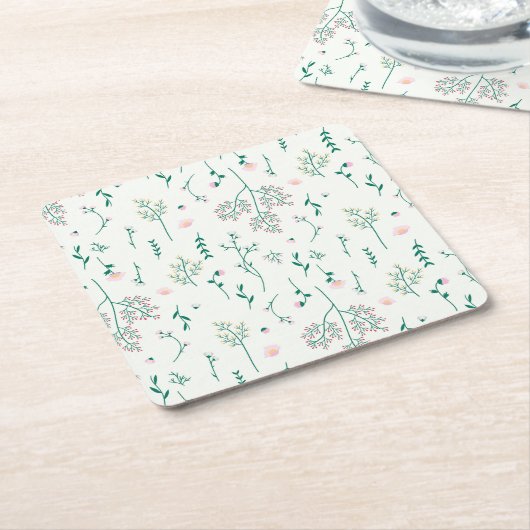 Hibiscus Waterverf Botanisch Bloeiend Naadloos Kartonnen Onderzetters (Schuin)