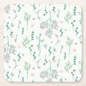 Hibiscus Waterverf Botanisch Bloeiend Naadloos Kartonnen Onderzetters (Voorkant)