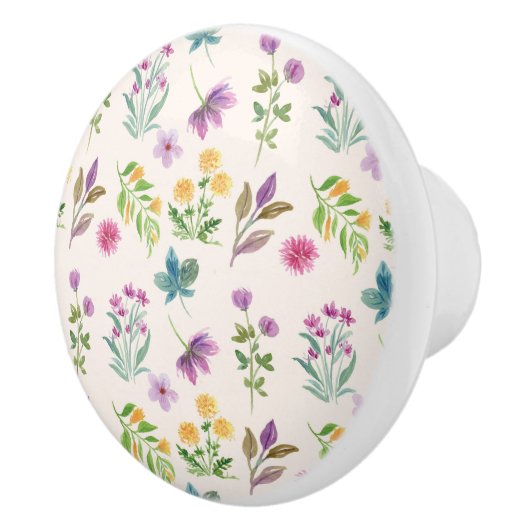 Hibiscus Waterverf Botanisch Bloeiend Naadloos Keramische Knop (Rechts)