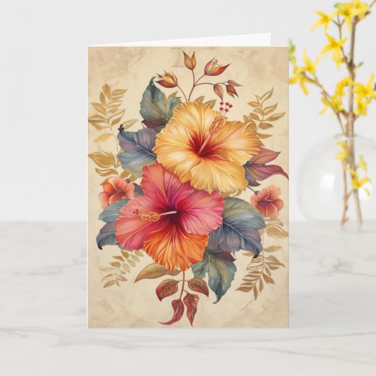 Hibiscus Waterverf Illustratie Groet Kaart (Gele Bloem)