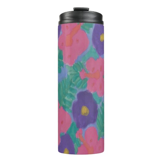 Hibiscus Waterverf Print Tumbler Thermosbeker (Voorkant)