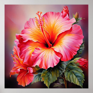 Hibiscus waterverf-stijl poster