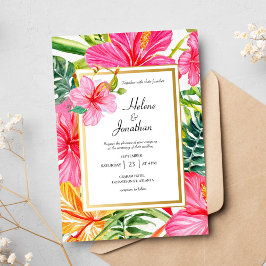 Hibiscus Waterverf Tropical Destination Wedding Kaart