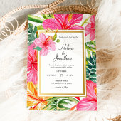 Hibiscus Waterverf Tropical Destination Wedding Kaart