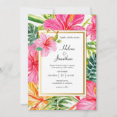 Hibiscus Waterverf Tropical Destination Wedding Kaart (Voorkant)