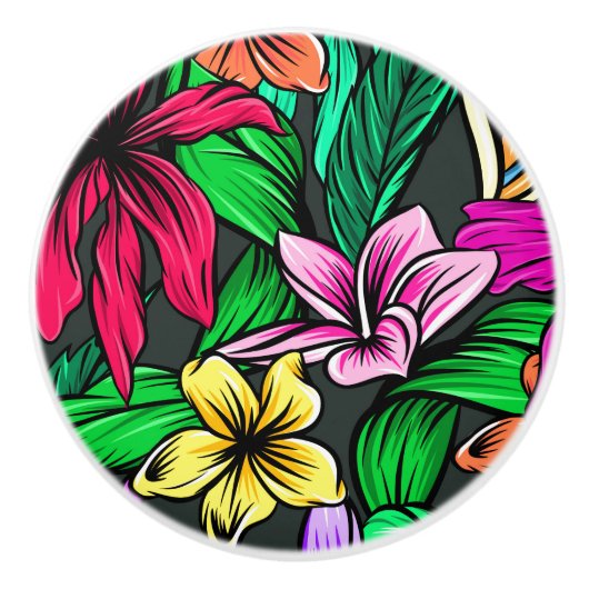 Hibiscus Waterverf Tropical Flowers Dresser Keramische Knop (Voorkant)