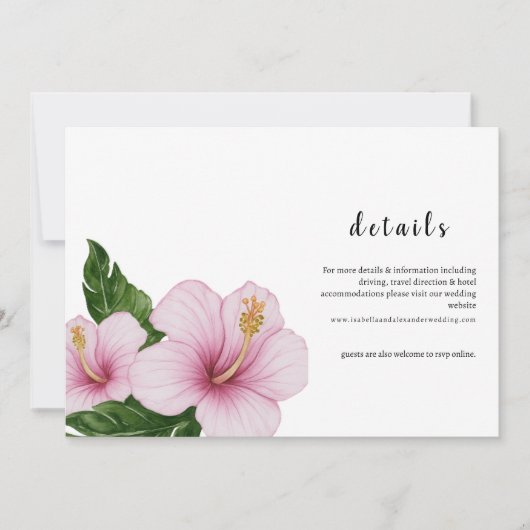  Hibiscus Wedding Details Card Kaart (Voorkant)