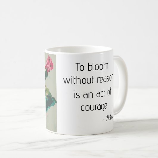 Hibiscus zachte pastelbloem pixel art koffiemok (Voorkant rechts)