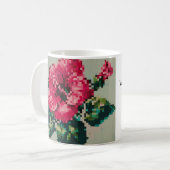 Hibiscus zachte pastelbloem pixel art koffiemok (Voorkant links)