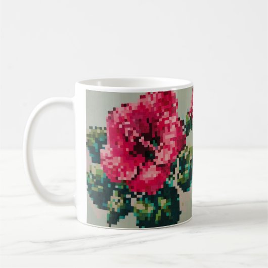 Hibiscus zachte pastelbloem pixel art koffiemok (Links)