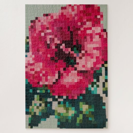 Hibiscus zachte pastelbloem pixel art legpuzzel (Verticaal)