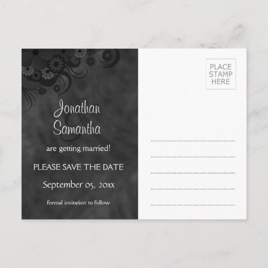 Hibiscus Zwart Bloemen Gothic Save The Date Briefk Aankondigingskaart (Achterkant)