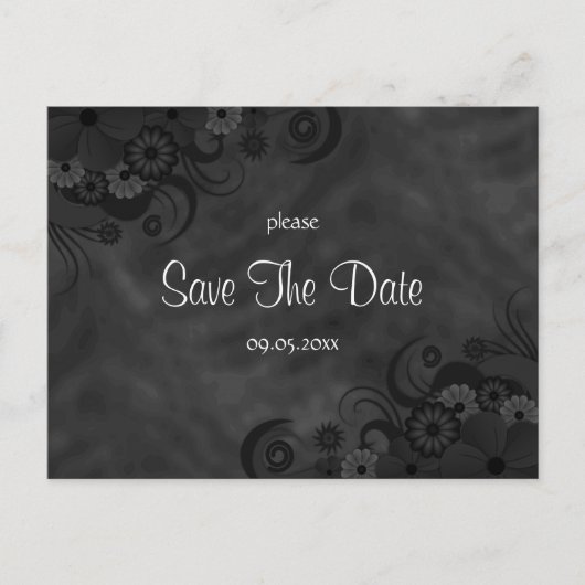 Hibiscus Zwart Bloemen Gothic Save The Date Briefk Aankondigingskaart (Voorkant)