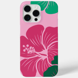 Hibiscusbloem Heet Roze met Groene Bladeren iPhone 15 Pro Max Hoesje