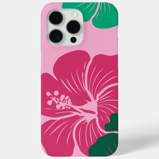 Hibiscusbloem Heet Roze met Groene Bladeren Case-Mate iPhone Case (Achterkant)