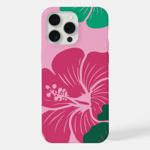 Hibiscusbloem Heet Roze met Groene Bladeren iPhone 15 Pro Max Case