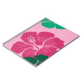 Hibiscusbloem Heet Roze met Groene Bladeren Notitieboek (Linkerzijde)