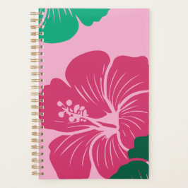 Hibiscusbloem Heet Roze met Groene Bladeren Planner