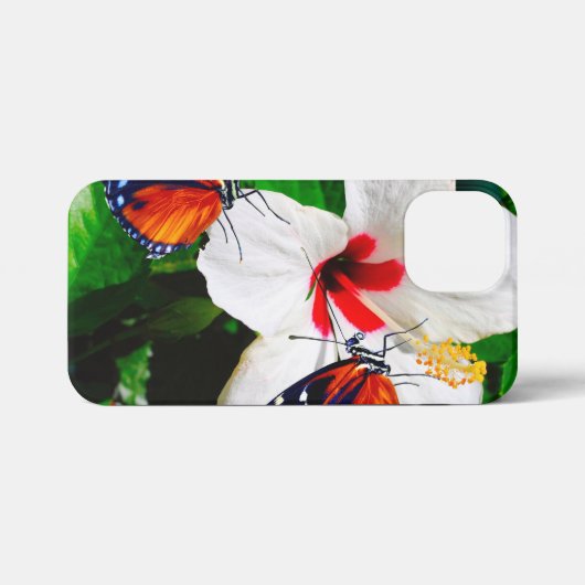 Hibiscusbloem met 2 tijger longwing vlinders iPhone hoesje (Achterkant horizontaal)