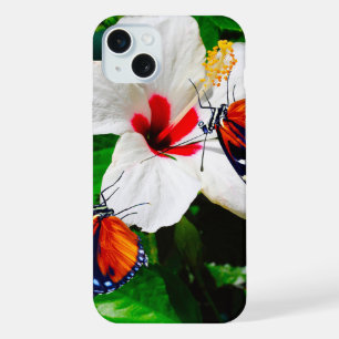 Hibiscusbloem met 2 tijger longwing vlinders iPhone 15 plus case