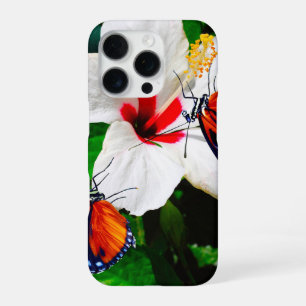 Hibiscusbloem met 2 tijger longwing vlinders iPhone 16 pro hoesje