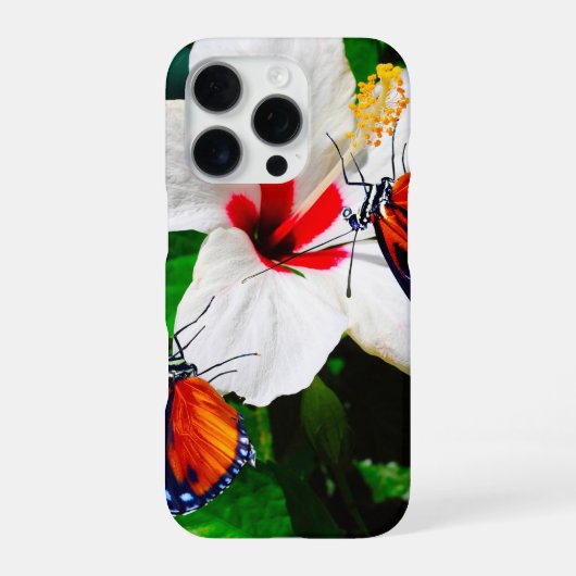 Hibiscusbloem met 2 tijger longwing vlinders iPhone hoesje (Achterkant)