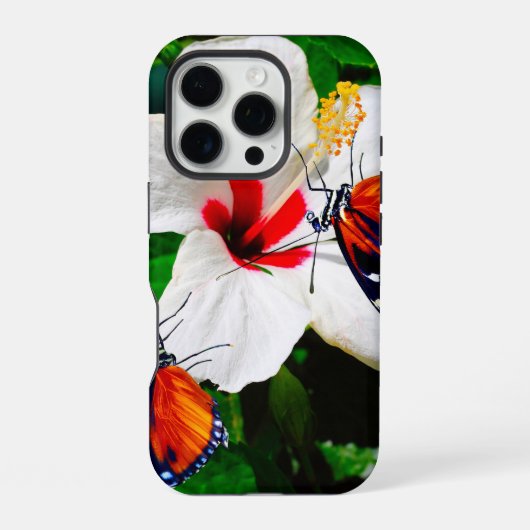Hibiscusbloem met 2 tijger longwing vlinders iPhone hoesje (Achterkant)