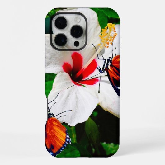 Hibiscusbloem met 2 tijger longwing vlinders iPhone hoesje (Achterkant)