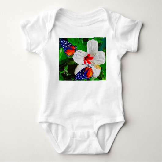 Hibiscusbloem met 2 tijger longwing vlinders romper (Voorkant)
