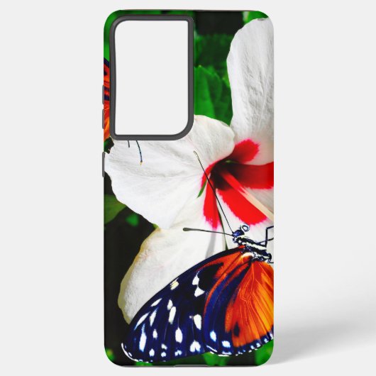 Hibiscusbloem met 2 tijger longwing vlinders samsung galaxy hoesje (Achterkant)