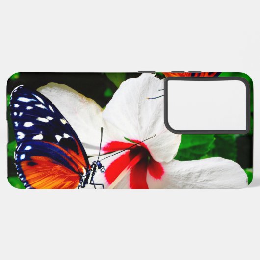 Hibiscusbloem met 2 tijger longwing vlinders samsung galaxy hoesje (Linkerkant)