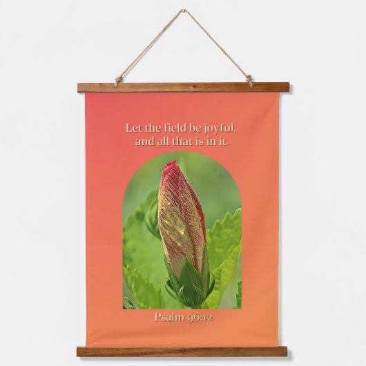 Hibiscusbloem met dauwdruppels en Bijbelvers Hangend Wandkleed (Voorkant)