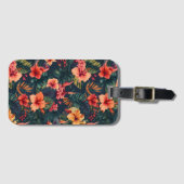 Hibiscusbloemen, een tropisch bloemmotief bagagelabel (Voorkant (horizontaal))