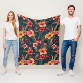 Hibiscusbloemen, een tropisch bloemmotief fleece deken