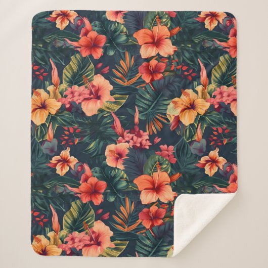 Hibiscusbloemen, een tropisch bloemmotief sherpa deken (Voorkant)
