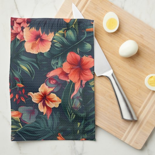 Hibiscusbloemen, een tropisch bloemmotief theedoek (Quarter Fold)