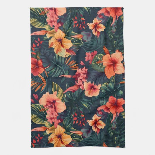 Hibiscusbloemen, een tropisch bloemmotief theedoek (Verticaal)