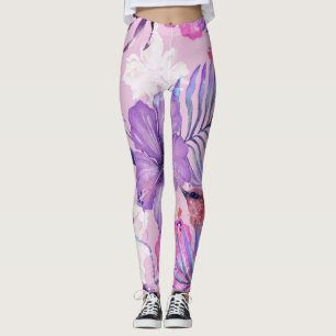 Hibiscusbloemen en kolibrie: paarse naadloos leggings