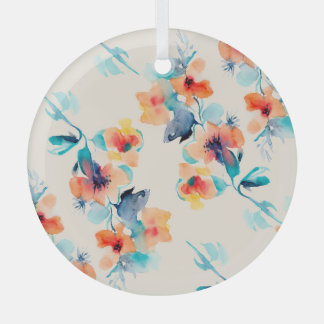 Hibiscusbloemen: Waterverf illustratiepatroon Glas Ornament