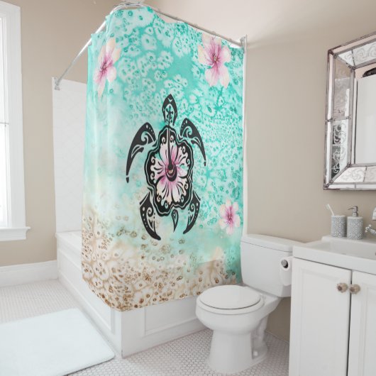 hibiscusschildpad douchegordijn (In situ)