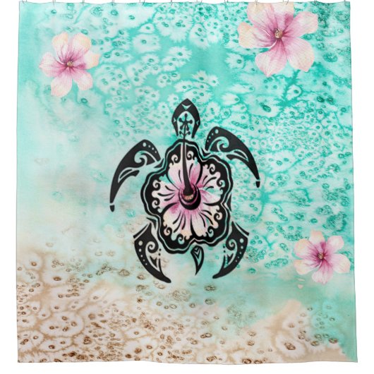 hibiscusschildpad douchegordijn (Voorkant)