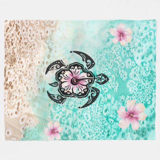 hibiscusschildpad fleece deken (Voorkant (Horizontaal))
