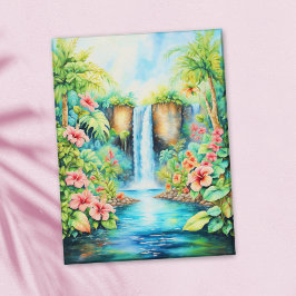 Hibiscuswaterval in tropische tuin olieverfschilde briefkaart